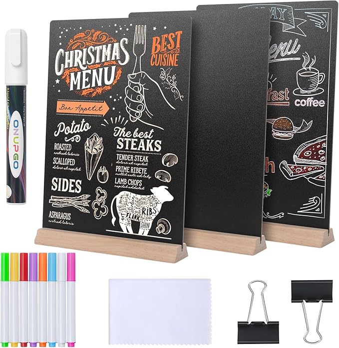 8 x12 Inch Tabletop Chalkboard Sign with Base Stand, Menu Chalk Board Sign Store Food Signs, Message Boards for Party, Wedding, Tables Decoration, Bar and Restaurant (3 Pack)
