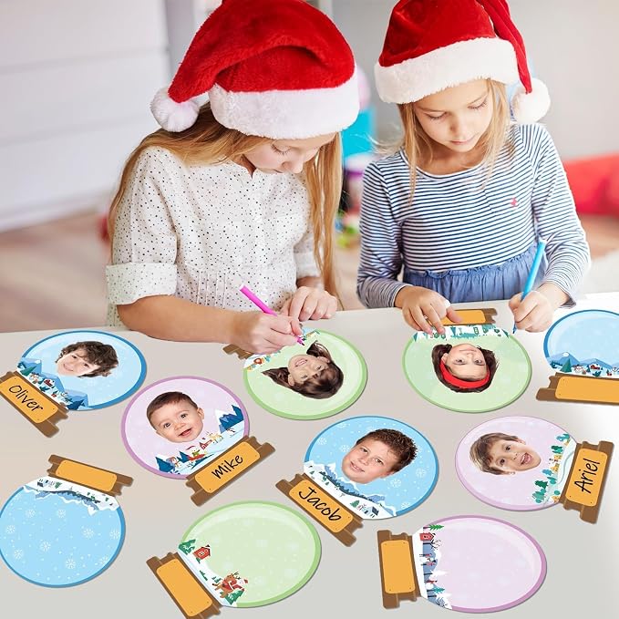 60pcs Winter Theme DIY Cutouts Snow Globe Bulletin Board Decoration Set Christmas Snow Globe Paper Cut-Outs Decor for Winter Holiday DIY Photo Craft Xmas Party School Classroom Wall Door Supplies