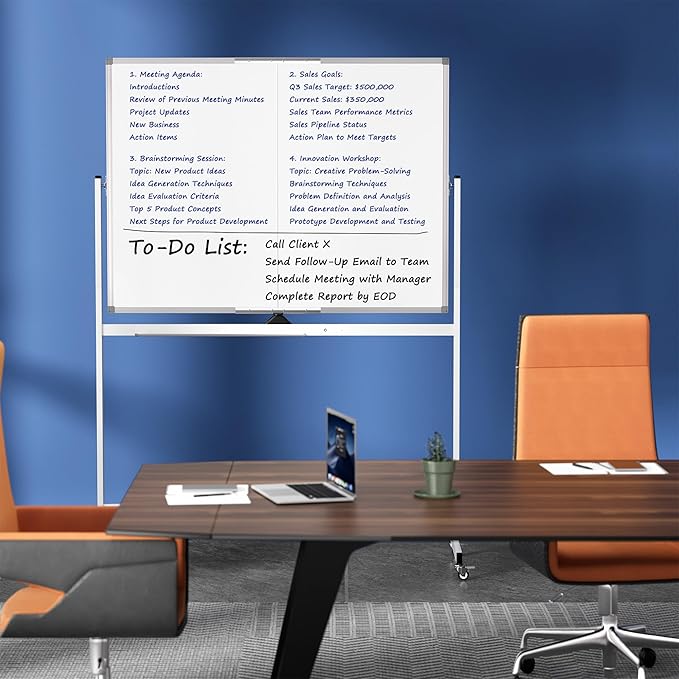 Large Rolling Whiteboard on Wheels, 48" x 36" Double-Sided Mobile White Board with Stand, 4' x 3' Portable Standing Magnetic Dry Erase Board Easel for Home Office Classroom School, Silver