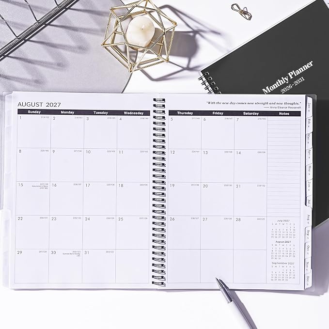 2026-2031 Monthly Planner/Calendar - Jul 2026 - Jun 2031, 5 Year Monthly Planner with Tabs & Celebrity Quotes, 9" x 11", Famous Quotes, Two-Side Pocket, Suitable for Long-Term Planning, Black