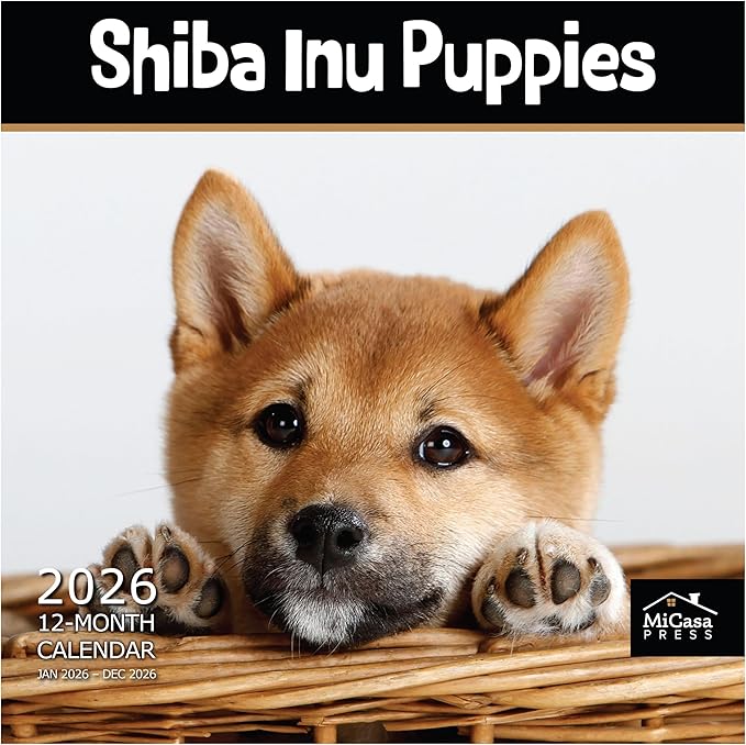 MICASA PRESS Shiba Inu Puppies 2026 Wall Calendar 12 Month | 12" x 24" Open | Thick & Sturdy Paper | Giftable | Cute Puppy Dog Calendar 2026