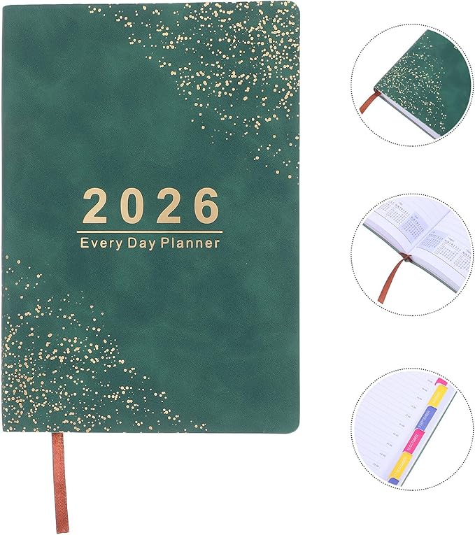 UPKOCH 2026 Daily Schedule Planner A5 Green Hardcover Appointment Book for Office and School with Weekly to Do Organizer