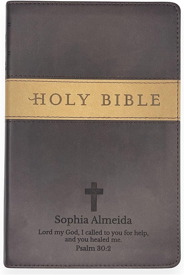 Personalized NLT Trutone Bible New Living Translation Faux Leather Holy Bible with Custom Name and Text, Red-Highlighted Verses | Custom Gift for Religious Celebrations | Small Text | Brown