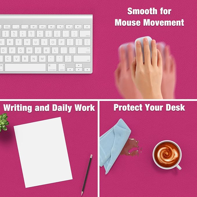 Hsurbtra Desk Pad, 35.5" x 17" PU Leather Desk Mat, XXL Extended Mouse Pad, Waterproof Desktop Blotter Protector, Non-Slip Ultra Thin Large Laptop Keyboard Writing Mat for Office Home, Bright Rose