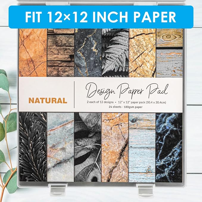 12x12 Paper Storage, 4 Pack Stackable Scrapbook Paper Containers Storage, Art Supply Storage Organizer, U-Shaped Locking Mechanism, Ideal for Office, Home, and School Document Organizer