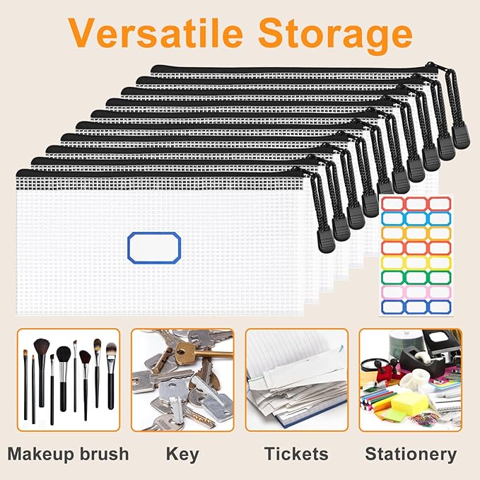9.4x4.9 Inches Mesh Zipper Pouch with Sticker, 20 Pack Puzzle Storage Bags, Organization Baggies for Travel, Office Appliances, Classroom Supplies and Home Classification
