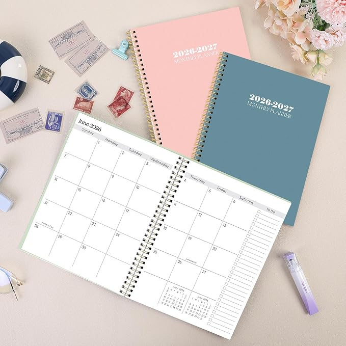 SKYDUE Monthly Planner 2026-2027, 24 Months Calendar Planner 2026-2027, 7.5" x 10" B5 Planner, Twin-wire Spiral Bound, Durable Waterproof Cover, Thick No-Bleed Paper, Blue