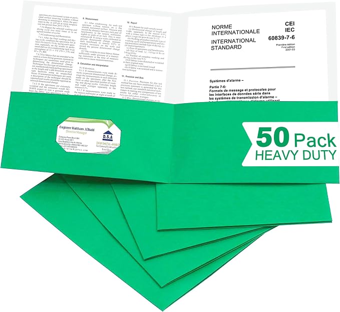 Zzrywuty 50 Packs Paper Green Folders with Pockets for Students,Businessmen and Office Workers,Letter Size,Two Pocket Folders with Card Slot for Office,Business,School Supplies