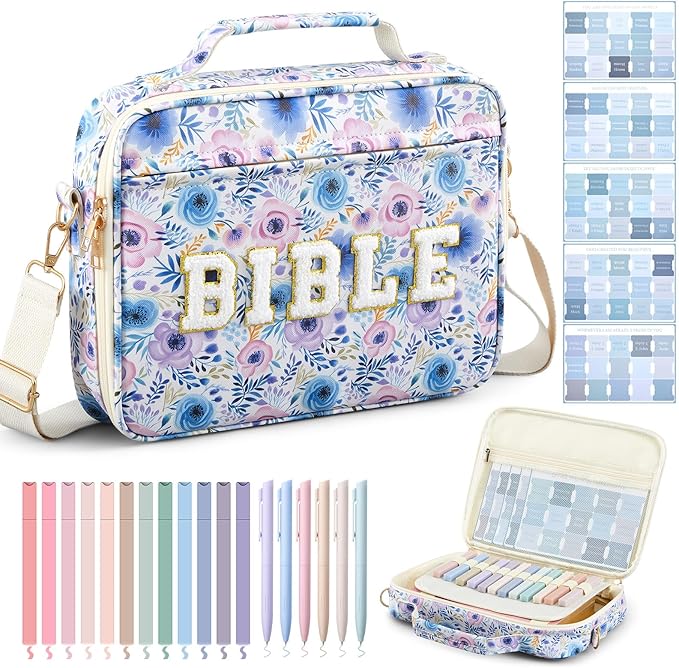 Sinload Large Bible Cover Case for Women, Bible Study Supplies Journaling Kit Chenille Letter PU Leather with Tabs Gel Pen Highlighters with Strap Easter Mothers Day Christian Gifts for Women Mom
