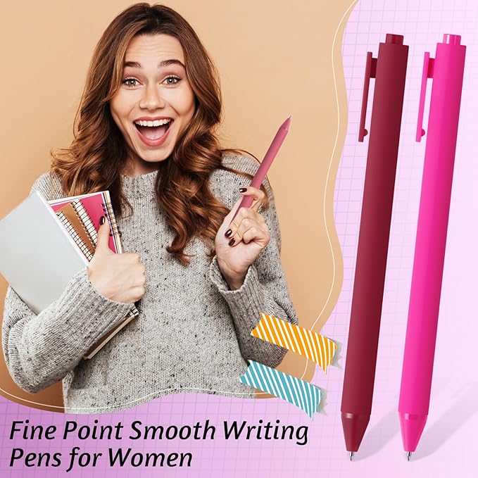 Crtiin 50 Pcs Gel Pens Bulk, 0.5mm Fine Point Black Ink Pens, Retractable Smooth Writing Quick Dry, Colored Aesthetic for School Office Journaling Teacher Appreciation Mother Day (Pink Series)