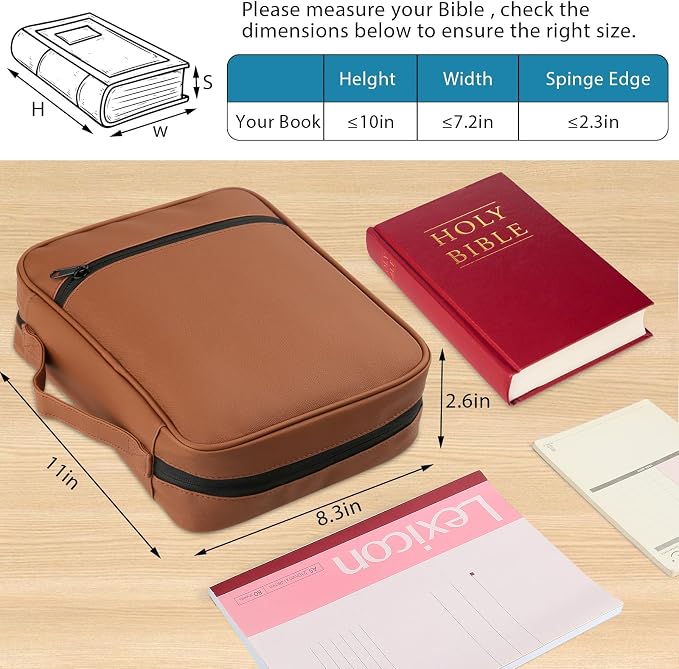 CDBXPRG Bible Cover, Bible Carrying Book Case for Women,Protective Church Organizer Holder Bag with Handle Pockets,Christian Gift for Girls Boy and Men ALL Brown