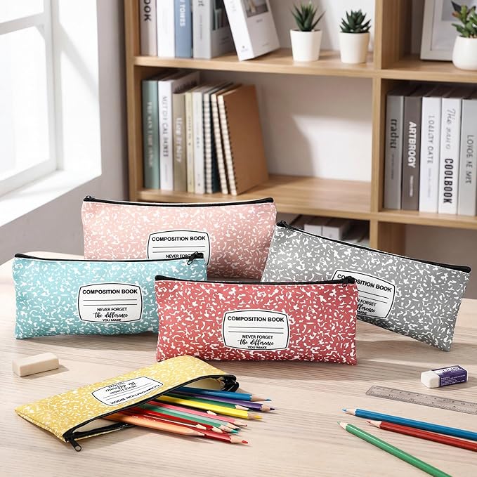 Epakh 15 Pcs Teacher Pencil Case Pouch 8.7 x 3.9 Inches Composition Teacher Appreciation Gifts Portable Pencil Bag with Zipper Multipurpose Cute Pen Pouch for Teachers Stationery Organizer (Soft)