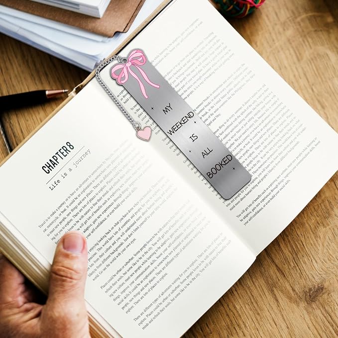 Pink Bow Bookmarks for Women - 2 PCs Cute Girly Metal Book Marks Girls Gifts Charm Unique Aesthetic Page Makers Reading Kids Book Lovers Bookish Birthday Student Teacher School Accessories