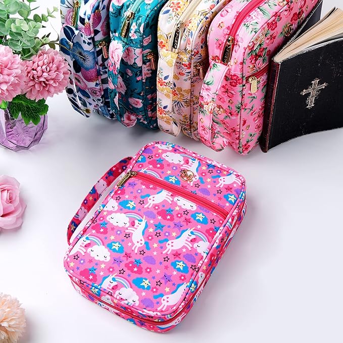 G-LEAF Bible Cover Case/Book Cover Floral Pattern with Handle Fits for Standard Size Bible, 9 x 6.3 x 2.4 in, Pink