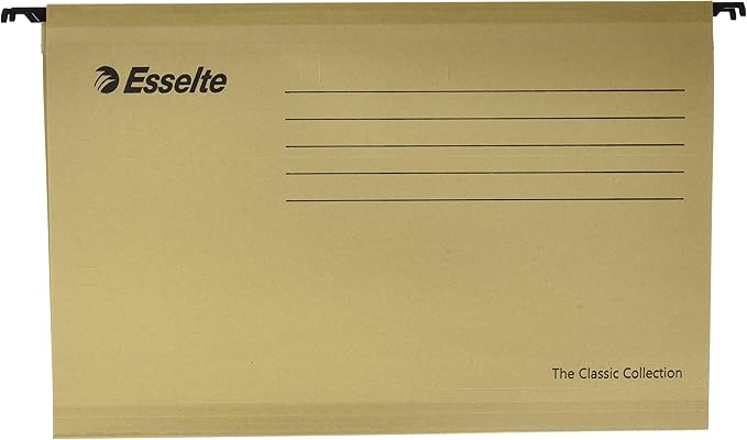 Esselte Classic – Pack of 50 Suspension File Reinforced with Transparent Plastic Visor – Natural