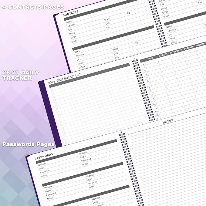 2026-2027 Monthly Planner - Planner/Calendar 2026-2027, JUL 2026 - DEC 2027, 9" x 11", 18 Monthly Planners with Tabs, Pocket, Label, Contacts and Passwords, Twin-Wire Binding- purple