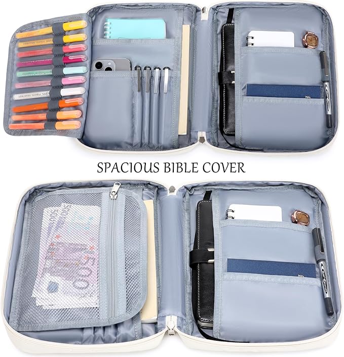 JIANYA Bible Cover Case for Women, Bible Book Cover Carrying Case with Handle and Zippered Pocket, Bible Study Supplies Gift for Women