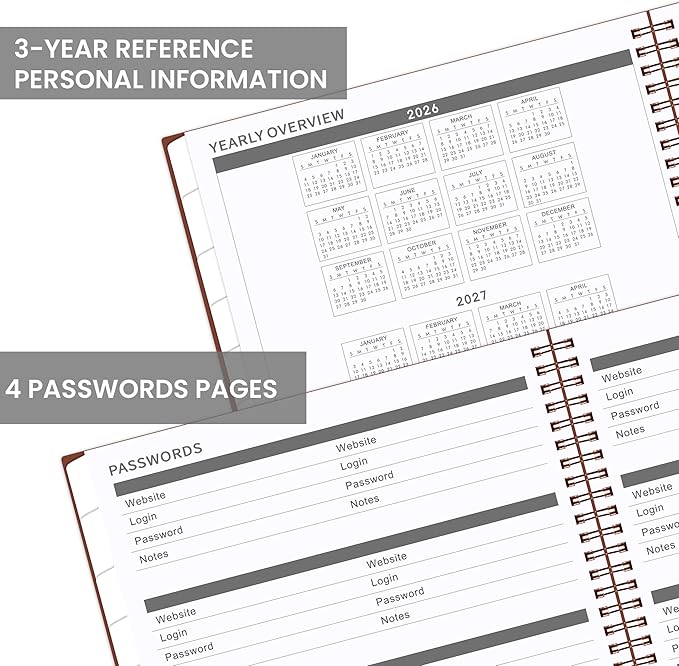 2026-2027 Monthly Planner - Planner/Calendar 2026-2027, Jul 2026 - Dec 2027, 9" x 11", 18 Monthly Planners with Tabs, Pocket, Label, Contacts and Passwords, Twin-Wire Binding- Reddish Brown