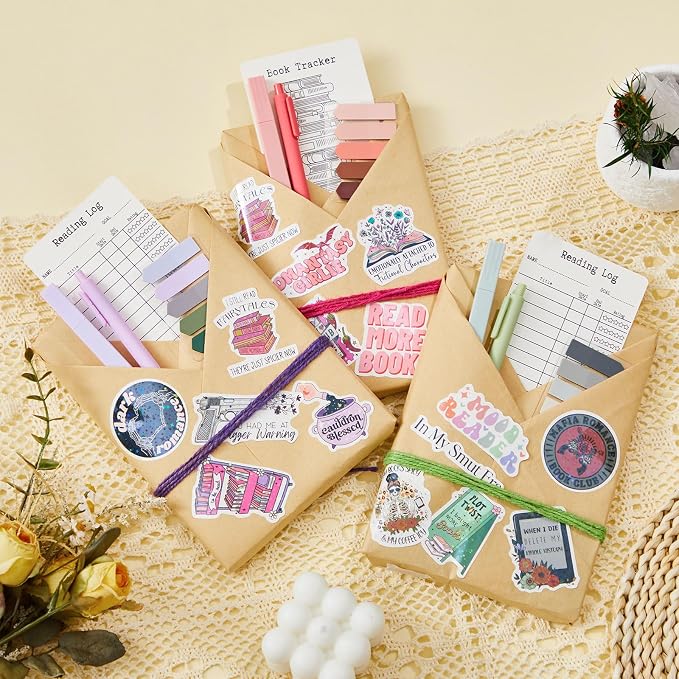 6 Set Blind Date with a Book Gift Box Supplies Includes Romance Book Stickers Kraft Paper Ballpoint Pens Highlighters and More for Bookish Librarian Readers Lovers Club Valentine's Gift