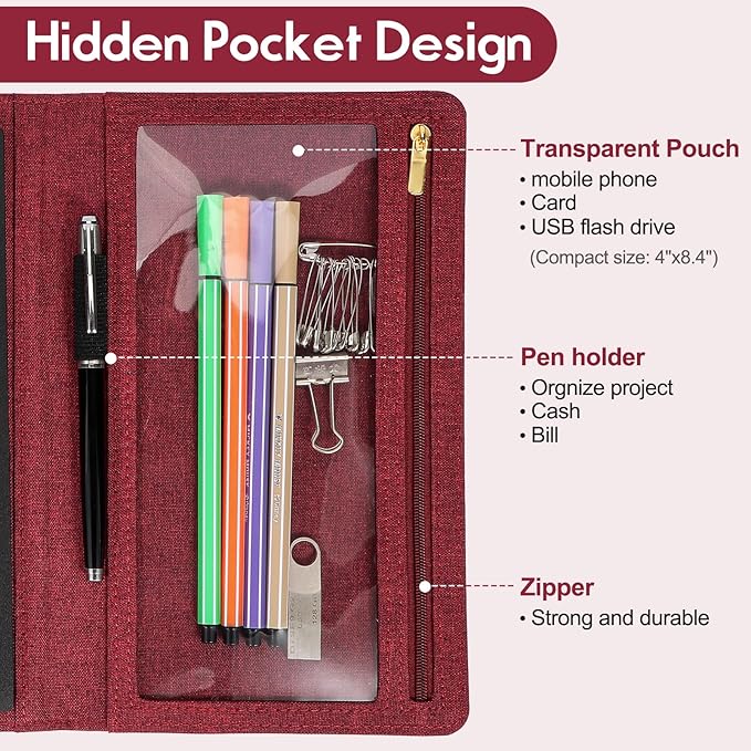 Trifold Planner Cover for Rocketbook Smart Notebook | Executive Size A5 (8.8"x6") Portfolio Organizer with File Pocket | Waterproof Protective Case for Rocketbook & Accessories (Fuchsia)
