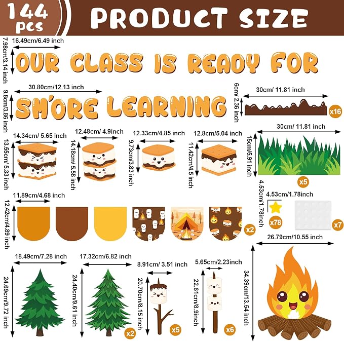 gisgfim Back to School Marshmallow S'More Bulletin Board Decoration Cookies Campfire Marshmallow Cutouts Woodland Camping Bulletin Board Border Set for Classroom School Chalkboard Wall Decor Supplies