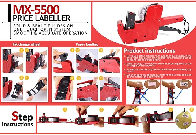 Price Gun Labels - 50 Rolls w/ 5 Ink Rolls, Price Stickers w/Expiration Date Stamp - Compatible w/MX-5500, NEW-5500, CN-979, MX-H813 & More - for 1-line Price Gun Machines