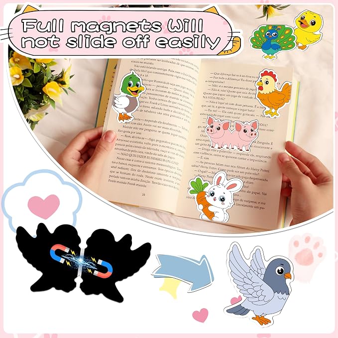 60Pack Cute Farm Animal Bookmark Magnetic Bookmarks for Reading Women Men Kids Teacher Book Lovers Gifts, Unique Personalized Bookmarks Bulk Magnet Bookmark Clips Pretty Funny Page Book Markers