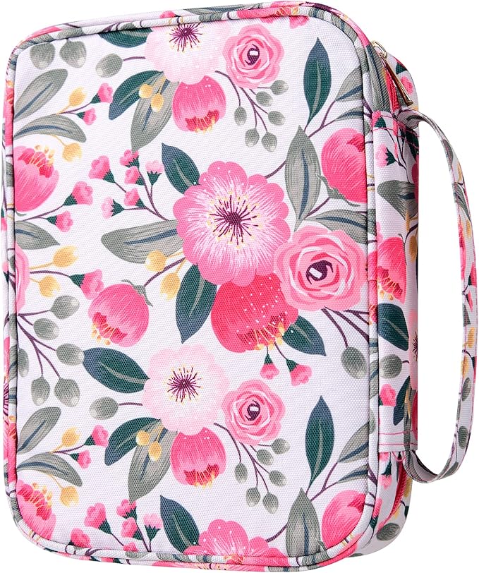 G-LEAF Bible Cover Case/Book Cover, Bible Case for Women Girls, Bible Cover Bags Floral Pattern With Handle Fits for Standard Size Bible, 9.5x6.7x2.5 In