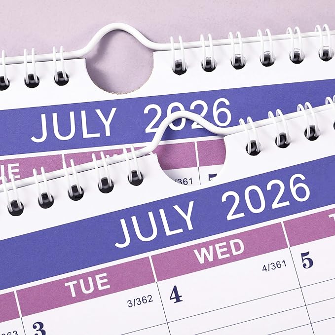 Wall Calendar 2026-2027 - Calendar 2026-2027, Jul. 2026 - Dec. 2027, 11" x 8.5", 18 Monthly Calendar 26-27, Hanging Hook + Ruled Blocks - Purple