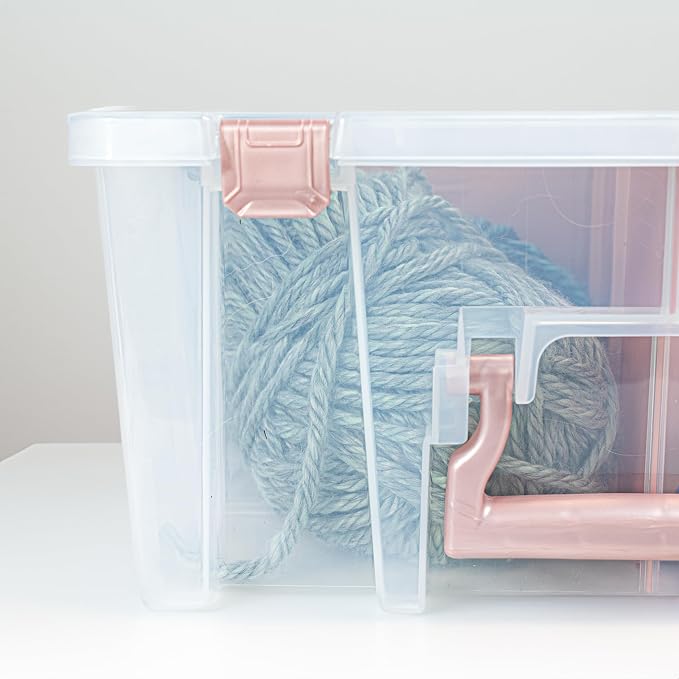 ArtBin 6990RK Super Satchel Double Deep, Portable Art & Craft Organizer with Handle, [1] Plastic Storage Case, Clear with Rose Gold Accents