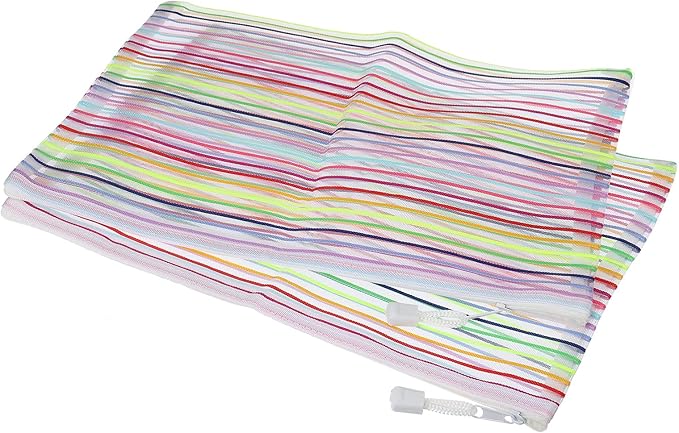 MECCANIXITY Mesh Zipper Pouches, A4 Colorful Pencil Case Document File Bags Storage Organizer for Office Supply Travel Accessory, White Pack of 6
