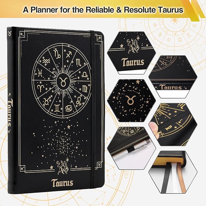 AuroPlanner Taurus Zodiac Undated Planner – Monthly Weekly Daily Astrology Portable Journal Notebook, A5 (5.8” × 8.3”), 160 Pages 4-Month Layout, 100 GSM Paper