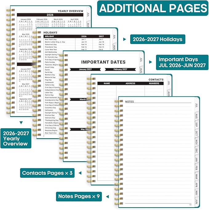 8.5" x 11" Academic Planner 2026-2027, Weekly & Monthly Calendar Planner Book, July 2026 – June 2027, Large Hardcover Organizer with Tabs, Perfect for Teachers, Students, Women & Men – A4, Turquoise