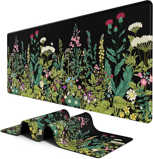 BOSOBO Large Mouse Pad, Desk Pad, XXL XL Extended Gaming Mouse Pad, Desk Mat for Office & Home, Long Keyboard Mat, Huge Mouse Pad, Desktop Full Cover 31.5 x 11.8 Inches, Silent Midnight Flowers Black