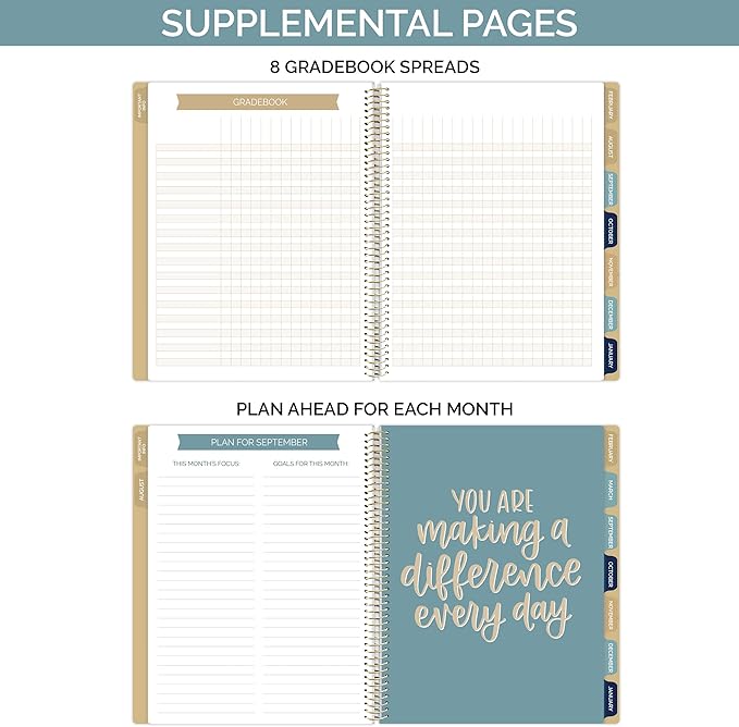 bloom daily planners Undated Academic Year Teacher Planner & Calendar - 7 Period Lesson Plan Organizer Book with Frosted Cover (9" x 11") (Interchangeable Cover)