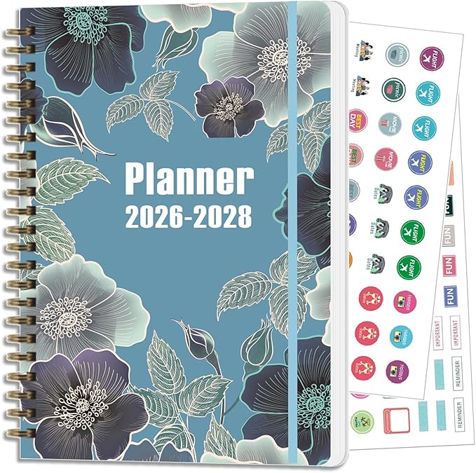 2026-2028 Planner, Three-Year Planner, Daily Plan and Monthly Plan Book, Bound with Iron Circle, A5 (8.26 "x 5.9") (Blue)