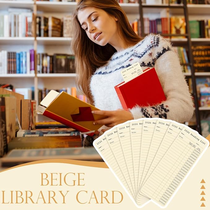 60 Pcs 2026 Reading Log Bookmark 3 x 7.9 Inch Reading List Bookmark Book Lovers Gifts Beige Library Book Tracker Notecards for Teachers Students Supplies School Library Accessories