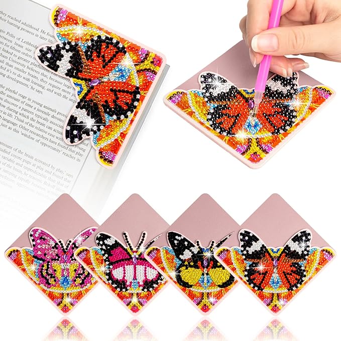 WIVICO 4 pcs Diamond Painting Bookmarks, DIY Diamond Art Kits for Adults, Book Corner - Protecting Bookmark Craft Supplies Kits for Book Lovers(Pink Butterfly)