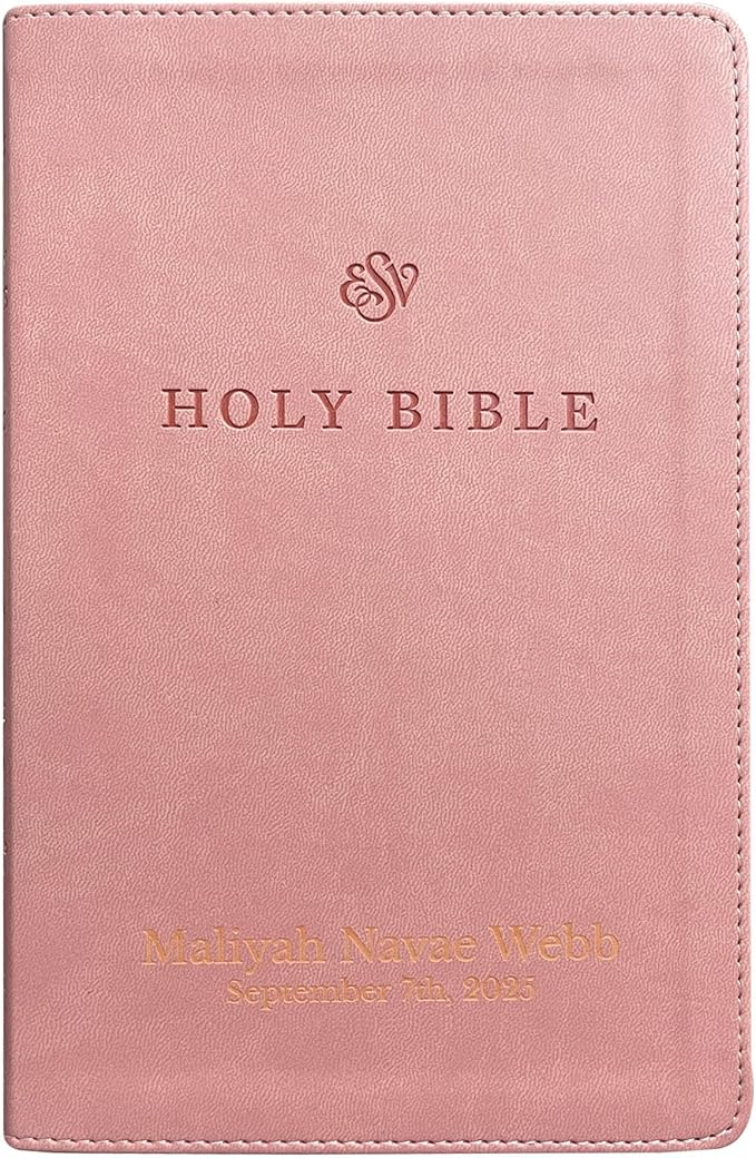 Custom Personalized Pink ESV Bible | Small Text | Blush Pink Engraved Name | Faux Leather Premium Church Bible | English Standard Version Translation with Lay Flat Design