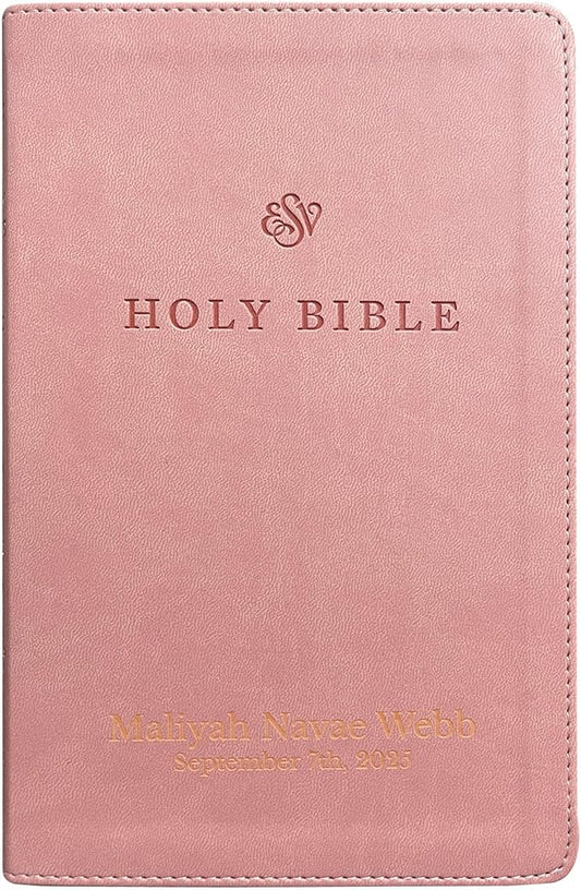 Custom Personalized Pink ESV Bible | Small Text | Blush Pink Engraved Name | Faux Leather Premium Church Bible | English Standard Version Translation with Lay Flat Design