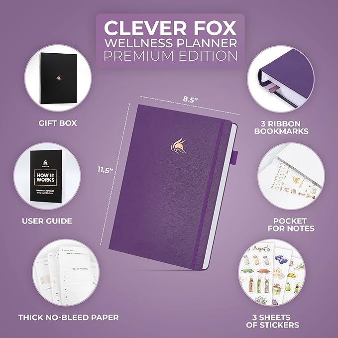 Clever Fox Wellness Planner Premium – Daily Lifestyle Journal to Support Health, Nutrition & Exercise – Healthy Living Journal with Meal, Exercise & Habit Trackers – Lasts 3 Months (Purple)