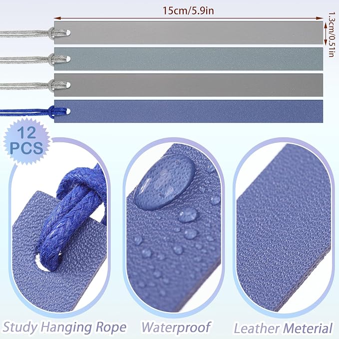 Kosiz 12 Pcs Leather Bookmarks Colorful Engravable Blank Leather Bookmarks Back to School Gifts for Men Women Teachers Students Book Lovers Reading Supplies(Blue Tones)