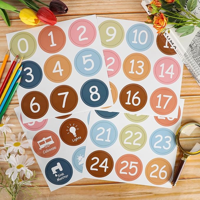 COCHIE Colorful Line Up Spots for Classroom Floor Decorations, 52PCS 4" Number Stickers for Teachers, Vinyl Floor Dots Decals, Back to School Supplies for Preschool, Kindergarten (Boho B, 2 1/2")