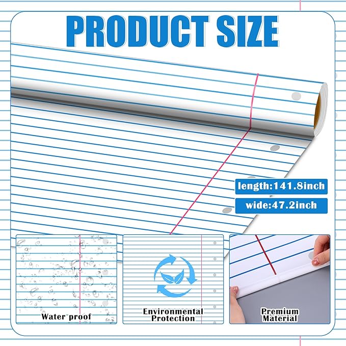 Ctosree 2 Roll Composition Lined Bulletin Board Paper 4x12ft/1.2x3.6m Non Woven Bulletin Background Wallpaper Fade Resistant Board Roll Decoration for Arts Crafts Office School Classroom(Black White)