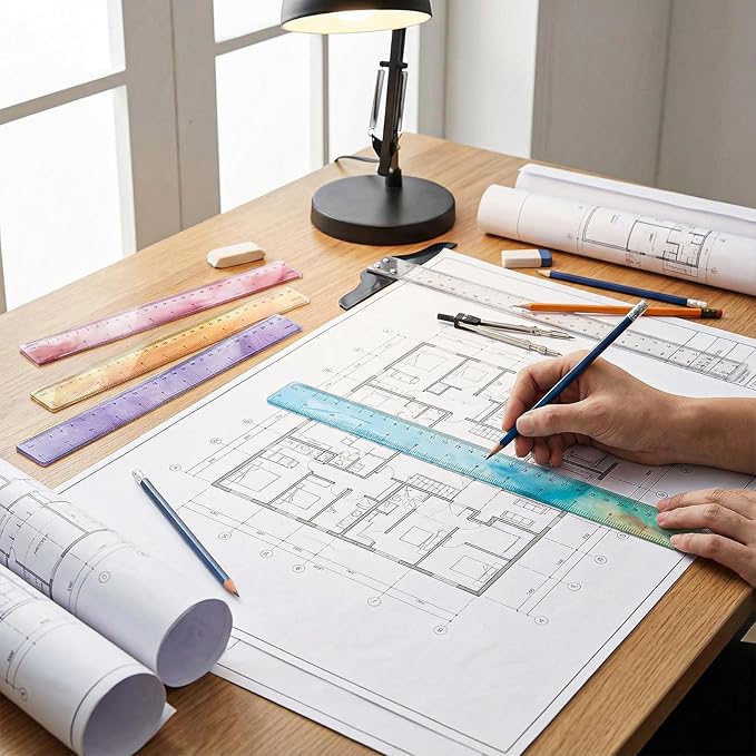 60 Pcs Plastic Clear Rulers 12 Inch, Transparent Assorted Color Ruler Bulk, with Imperial and Metric Scales for Home Office Supplies, Available in 6Colors(Oil Painting Colors)