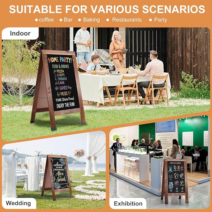 Wood Magnetic A-Frame Chalkboard Signs, 40" x 20" Large Sandwich Board Signs Outdoor, Double-Sided Sidewalk Blackboard for Business, Wedding, Vendor Display, Coffee Shope - Brown