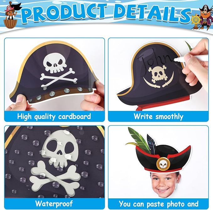 gisgfim 80Pcs Pirate Cutouts Adventure Decorations Bulletin Board Skull Hat Paper Cut-Outs Classroom Decor for Boy Girl DIY Craft Photo Wall Kindergarten Preschool Back to School Party Favor Supply