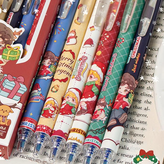 MOZXIRZ 6 Pcs Cute Christmas Erasable Pens Retractable Erasable Gel Ink Pen Cartoon Xmad Pens 0.5mm Blue Ink Pen Writing Pen Office School Pens Women Girls Boys (Blue Ink-Christmas)
