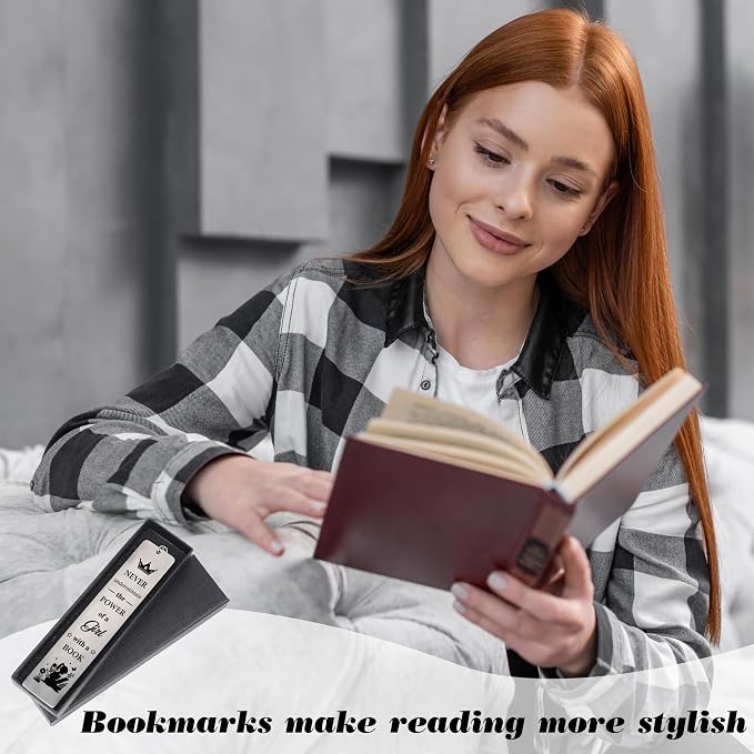 Inspirational Bookmark Gifts for Girls Women - Never Underestimate The Power of a Girl with a Book, Gift for Book Lovers Teachers Friends Readers Students Graduation Birthday Christmas (Silver)