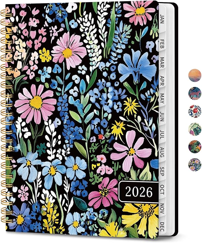 2026 Planner, Weekly and Monthly Calendar Planner for Women, Jan 2026 - Dec 2026, Hardcover Planning Agenda book with Tabs, Spiral Bound, Inner Pocket, Perfect for School Office Supplies, 8.5" x 11" - Painted Garden